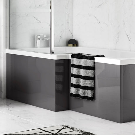 Nuie L-Shaped Shower Bath Front Panel MDF/MFC Gloss Grey OFF973 LS