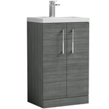 Nuie Arno Compact 500mm Floor Standing 2 Door Vanity Unit & Basin Anthracite Woodgrain PAL004