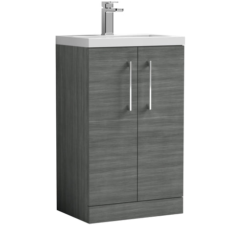 Nuie Arno Compact 500mm Floor Standing 2 Door Vanity Unit & Basin Anthracite Woodgrain PAL004