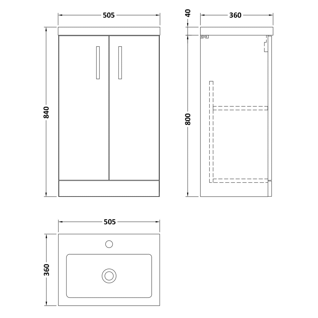 Nuie Arno Compact 500mm Floor Standing 2 Door Vanity Unit & Basin Anthracite Woodgrain PAL004 LD