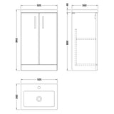 Nuie Arno Compact 500mm Floor Standing 2 Door Vanity Unit & Basin Anthracite Woodgrain PAL004 LD