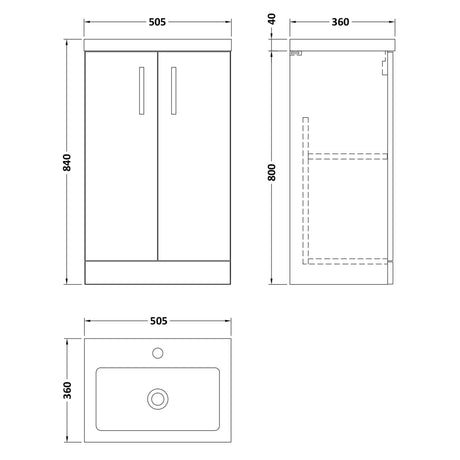 Nuie Arno Compact 500mm Floor Standing 2 Door Vanity Unit & Basin Anthracite Woodgrain PAL004 LD