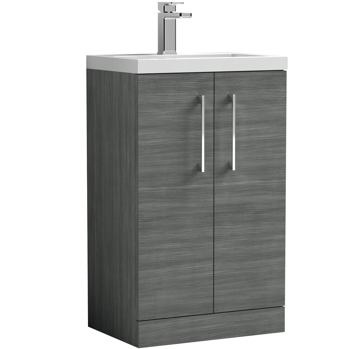 Nuie Arno Compact 500mm Floor Standing 2 Door Vanity Unit & Basin Anthracite Woodgrain PAL004E