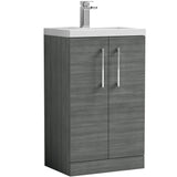 Nuie Arno Compact 500mm Floor Standing 2 Door Vanity Unit & Basin Anthracite Woodgrain PAL004E