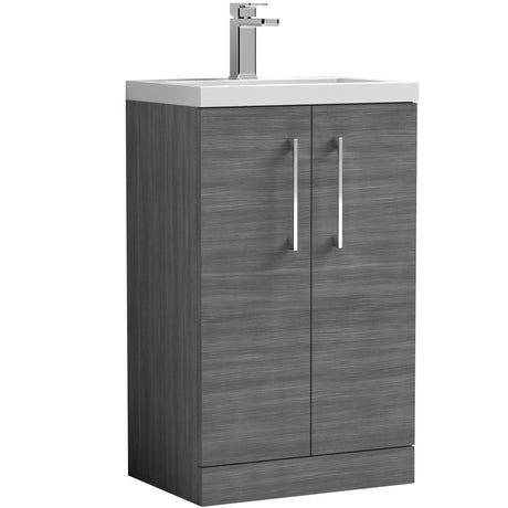 Nuie Arno Compact 500mm Floor Standing 2 Door Vanity Unit & Basin Anthracite Woodgrain PAL004E