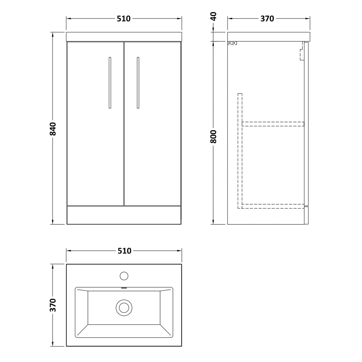Nuie Arno Compact 500mm Floor Standing 2 Door Vanity Unit & Basin Anthracite Woodgrain PAL004E LD