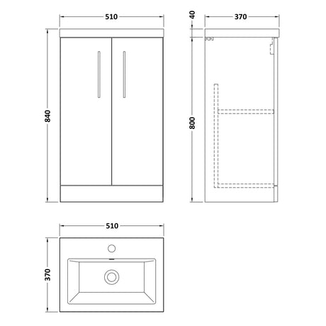 Nuie Arno Compact 500mm Floor Standing 2 Door Vanity Unit & Basin Anthracite Woodgrain PAL004E LD