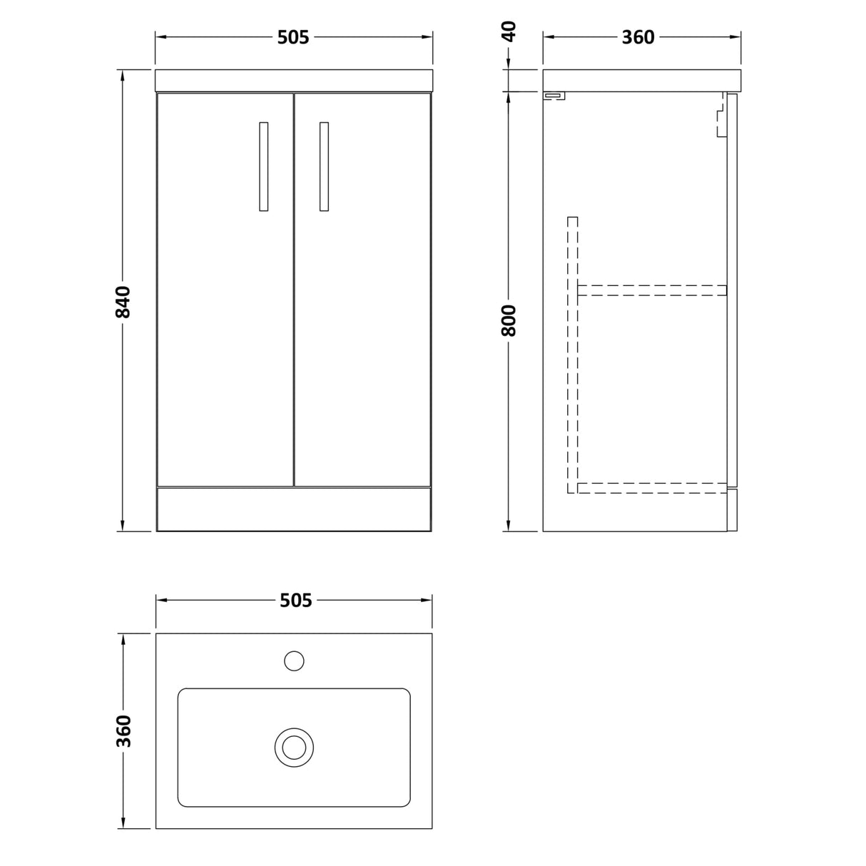 Nuie Arno Compact 500mm Floor Standing 2 Door Vanity Unit & Basin Charcoal Black PAL005 LD