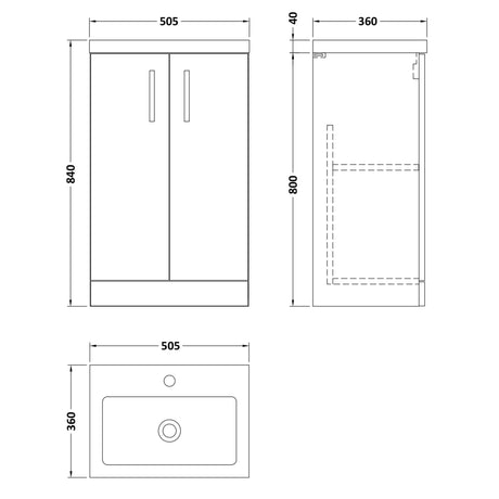Nuie Arno Compact 500mm Floor Standing 2 Door Vanity Unit & Basin Charcoal Black PAL005 LD