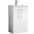 Nuie Arno Compact 500mm Floor Standing 2 Door Vanity Unit & Basin Gloss White PAL006