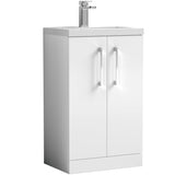 Nuie Arno Compact 500mm Floor Standing 2 Door Vanity Unit & Basin Gloss White PAL006