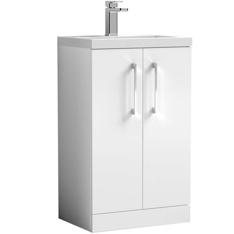 Nuie Arno Compact 500mm Floor Standing 2 Door Vanity Unit & Basin Gloss White PAL006E