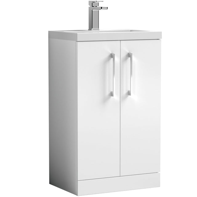Nuie Arno Compact 500mm Floor Standing 2 Door Vanity Unit & Basin Gloss White PAL006E