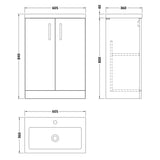 Nuie Arno Compact 600mm Floor Standing 2 Door Vanity Unit & Basin Anthracite Woodgrain PAL025 LD