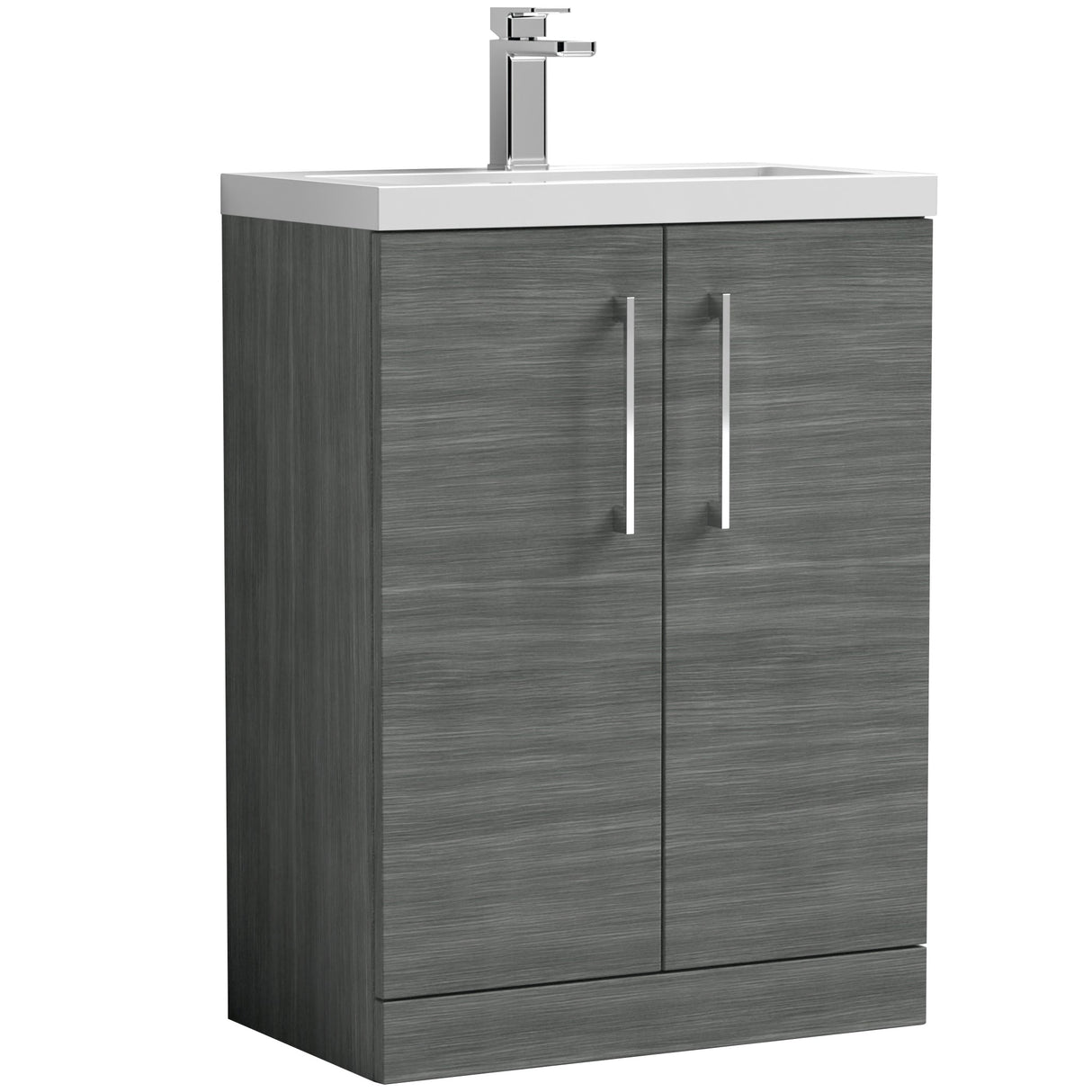 Nuie Arno Compact 600mm Floor Standing 2 Door Vanity Unit & Basin Anthracite Woodgrain PAL025E