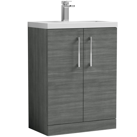 Nuie Arno Compact 600mm Floor Standing 2 Door Vanity Unit & Basin Anthracite Woodgrain PAL025E
