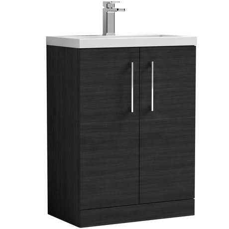 Nuie Arno Compact 600mm Floor Standing 2 Door Vanity Unit & Basin Charcoal Black PAL026E
