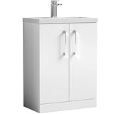 Nuie Arno Compact 600mm Floor Standing 2 Door Vanity Unit & Basin Gloss White PAL027