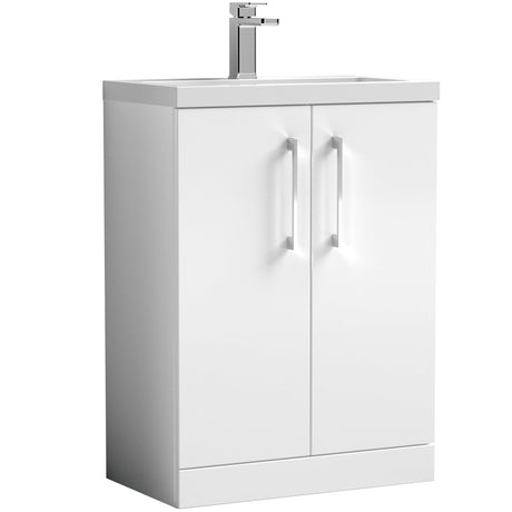 Nuie Arno Compact 600mm Floor Standing 2 Door Vanity Unit & Basin Gloss White PAL027E