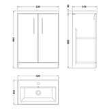 Nuie Arno Compact 600mm Floor Standing 2 Door Vanity Unit & Basin Gloss White PAL027E LD