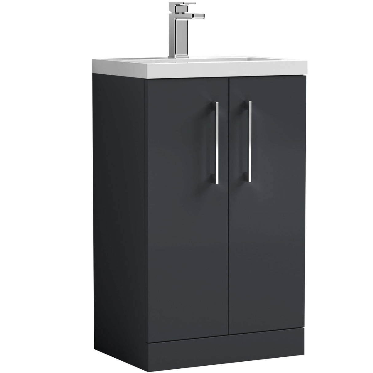 Nuie Arno Compact 500mm Floor Standing 2 Door Vanity Unit & Basin Soft Black PAL028