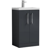 Nuie Arno Compact 500mm Floor Standing 2 Door Vanity Unit & Basin Soft Black PAL028