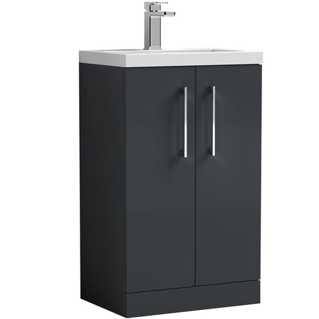 Nuie Arno Compact 500mm Floor Standing 2 Door Vanity Unit & Basin Soft Black PAL028