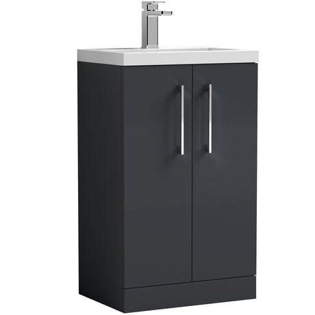 Nuie Arno Compact 500mm Floor Standing 2 Door Vanity Unit & Basin Soft Black PAL028E