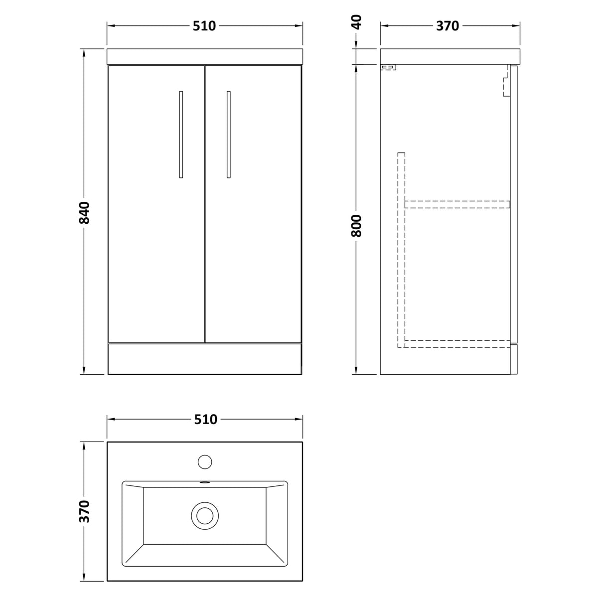 Nuie Arno Compact 500mm Floor Standing 2 Door Vanity Unit & Basin Soft Black PAL028E LD