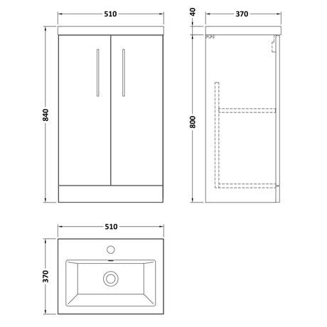 Nuie Arno Compact 500mm Floor Standing 2 Door Vanity Unit & Basin Soft Black PAL028E LD