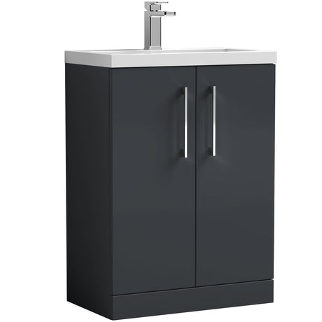 Nuie Arno Compact 600mm Floor Standing 2 Door Vanity Unit & Basin Soft Black PAL029E