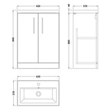 Nuie Arno Compact 600mm Floor Standing 2 Door Vanity Unit & Basin Soft Black PAL029E LD