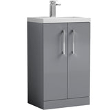 Nuie Arno Compact 500mm Floor Standing 2 Door Vanity Unit & Basin Satin Grey PAL030