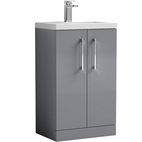 Nuie Arno Compact 500mm Floor Standing 2 Door Vanity Unit & Basin Satin Grey PAL030