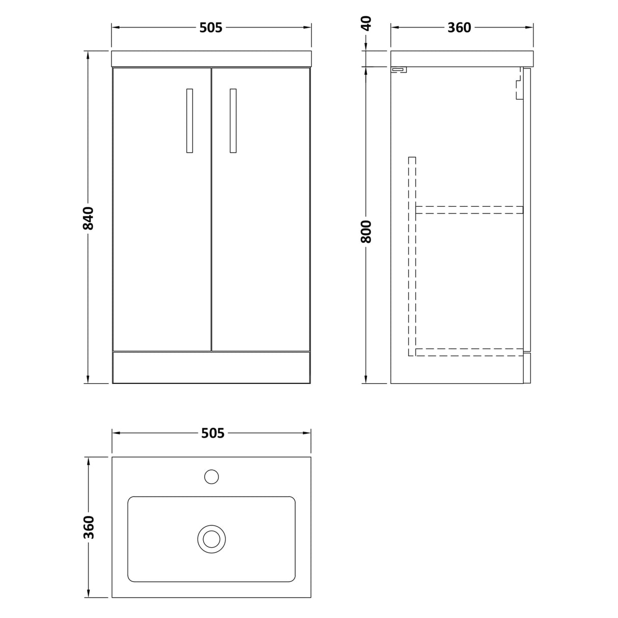 Nuie Arno Compact 500mm Floor Standing 2 Door Vanity Unit & Basin Satin Grey PAL030 LD