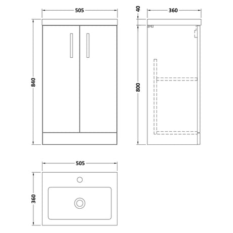 Nuie Arno Compact 500mm Floor Standing 2 Door Vanity Unit & Basin Satin Grey PAL030 LD