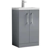 Nuie Arno Compact 500mm Floor Standing 2 Door Vanity Unit & Basin Satin Grey PAL030E