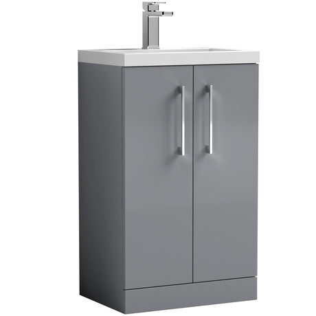 Nuie Arno Compact 500mm Floor Standing 2 Door Vanity Unit & Basin Satin Grey PAL030E