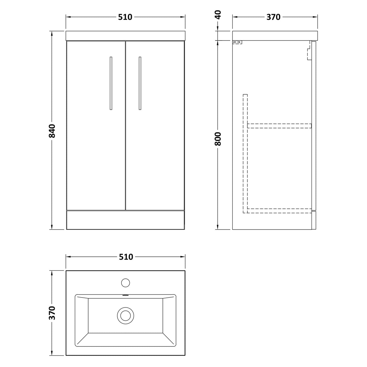 Nuie Arno Compact 500mm Floor Standing 2 Door Vanity Unit & Basin Satin Grey PAL030E LD