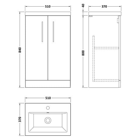 Nuie Arno Compact 500mm Floor Standing 2 Door Vanity Unit & Basin Satin Grey PAL030E LD
