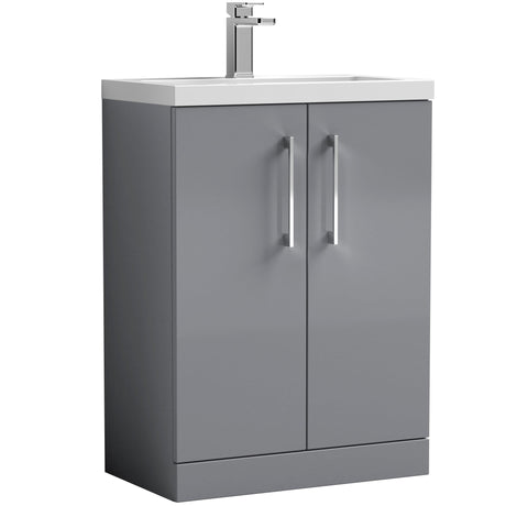 Nuie Arno Compact 600mm Floor Standing 2 Door Vanity Unit & Basin Satin Grey PAL031
