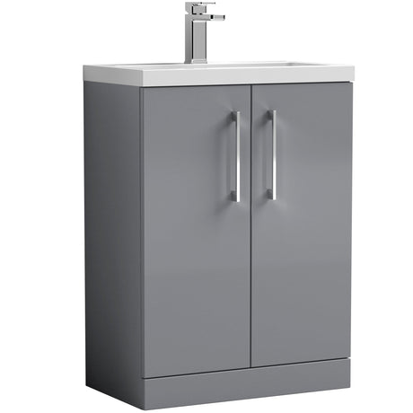Nuie Arno Compact 600mm Floor Standing 2 Door Vanity Unit & Basin Satin Grey PAL031E