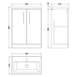 Nuie Arno Compact 600mm Floor Standing 2 Door Vanity Unit & Basin Satin Grey PAL031E LD
