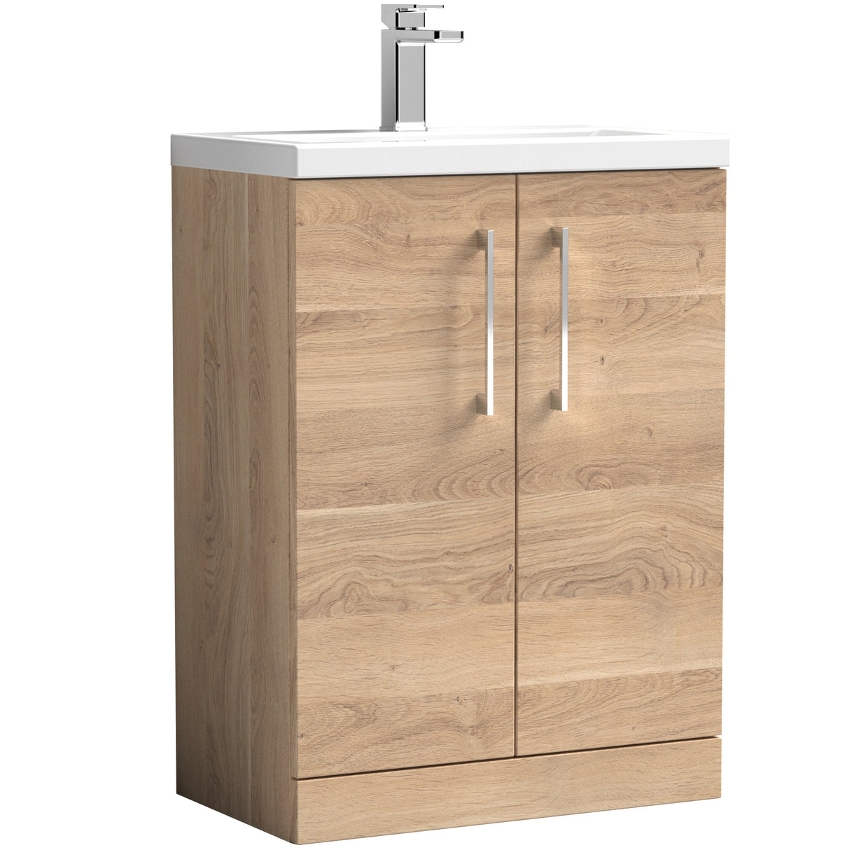 Nuie Arno Compact 600mm Floor Standing 2 Door Vanity Unit & Basin Bleached Oak PAL033