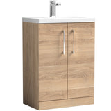 Nuie Arno Compact 600mm Floor Standing 2 Door Vanity Unit & Basin Bleached Oak PAL033