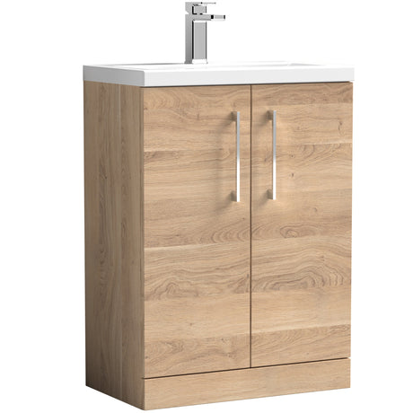 Nuie Arno Compact 600mm Floor Standing 2 Door Vanity Unit & Basin Bleached Oak PAL033