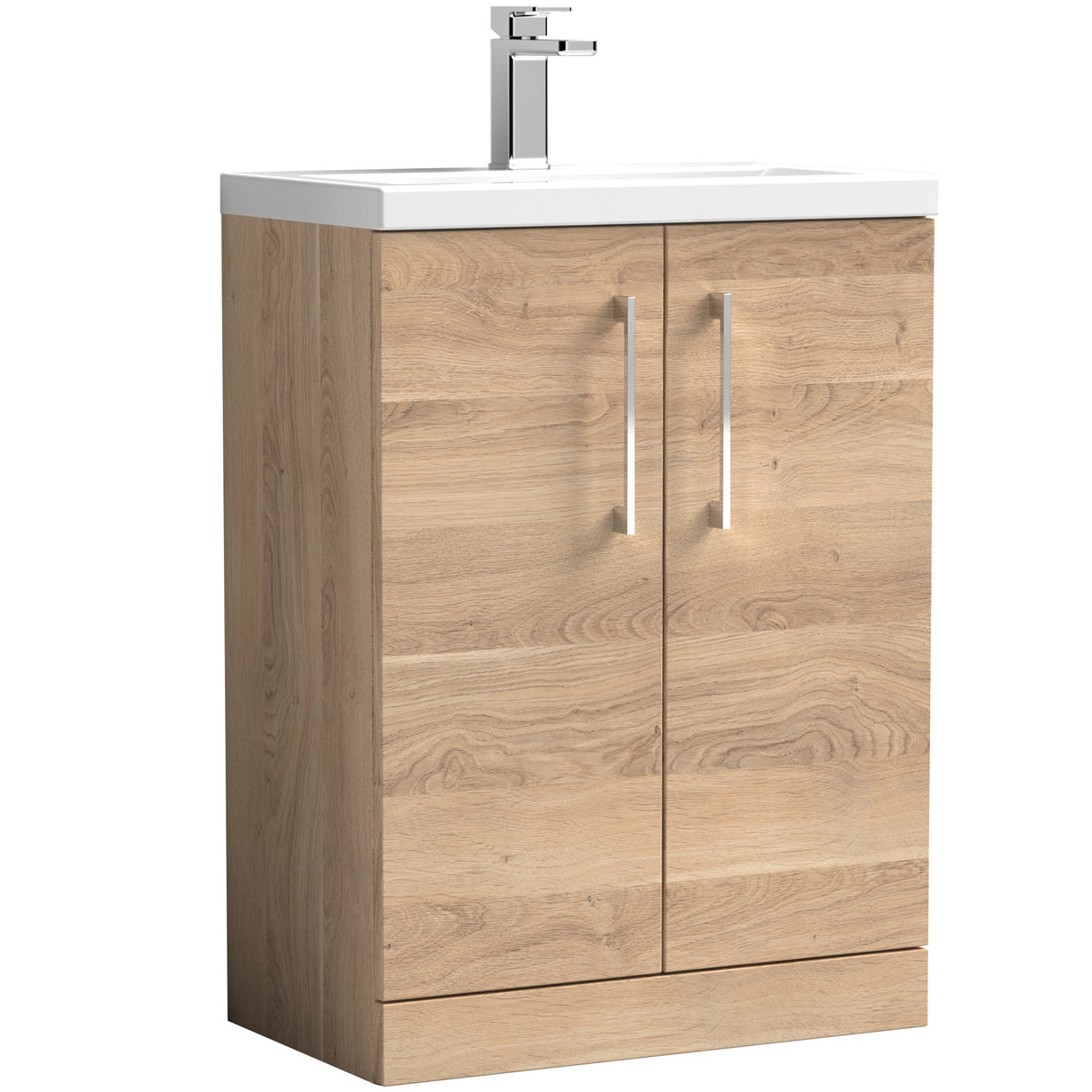 Nuie Arno Compact 600mm Floor Standing 2 Door Vanity Unit & Basin Bleached Oak PAL033E