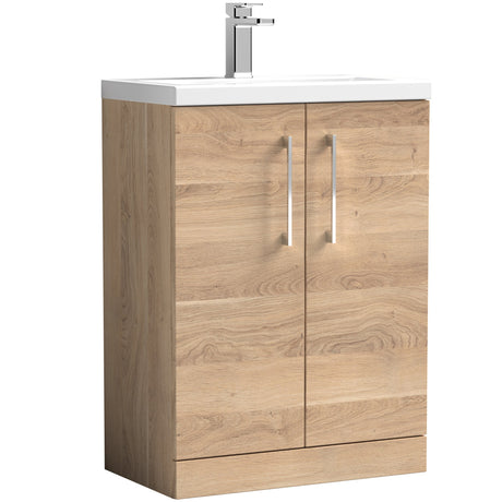 Nuie Arno Compact 600mm Floor Standing 2 Door Vanity Unit & Basin Bleached Oak PAL033E