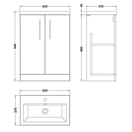 Nuie Arno Compact 600mm Floor Standing 2 Door Vanity Unit & Basin Bleached Oak PAL033E LD