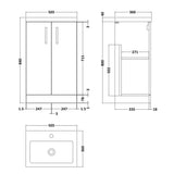Nuie Arno Compact 500mm Floor Standing 2 Door Vanity Unit & Basin Midnight Blue PAL034 LD